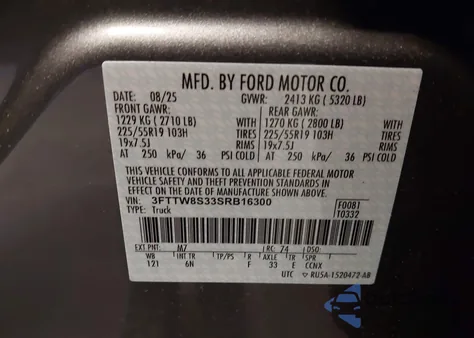 2025 Ford Maverick Lariat from USA, damaged, VIN 3FTTW8S33SRB16300